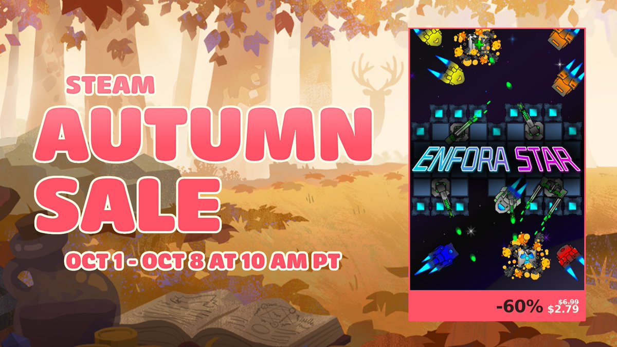 HaapaGames's tweet photo. Don't forget to pick up Enfora Star! It's 60% off during the Steam Autumn Sale!
Try the demo first, as the game can be too hard for some players.
#Steam #TopDownShooter #RetroGame #IndieGame https://t.co/TNYkZh8AN5
