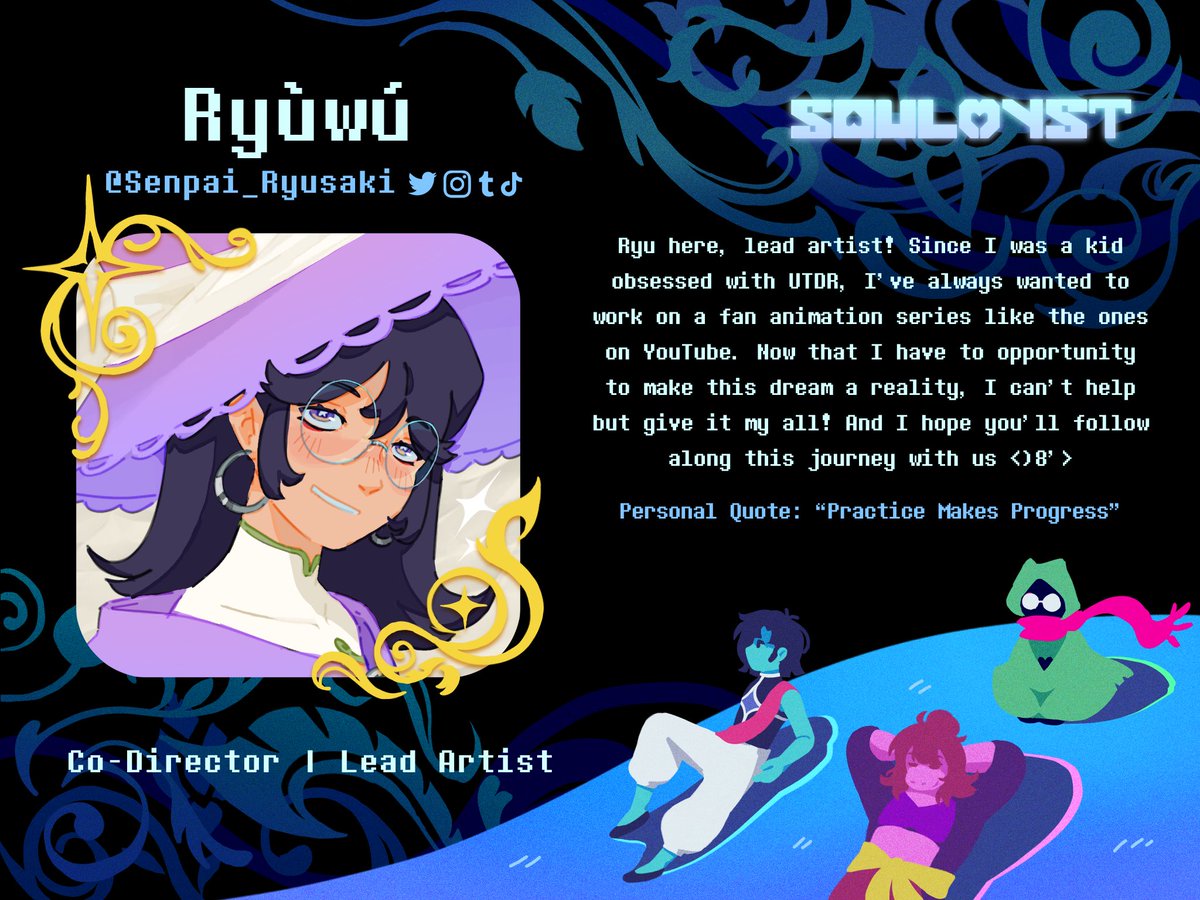 studioplovers's tweet photo. Meet the members of the team behind SOULMYST, give it up for our co-director and lead artist of Studio Plovers, who is very versatile and gives their all on this project: @senpai_ryusaki

#Deltarune #SOULMYST_AU #indieanimation #deltaruneau https://t.co/XdERyz2Xkg