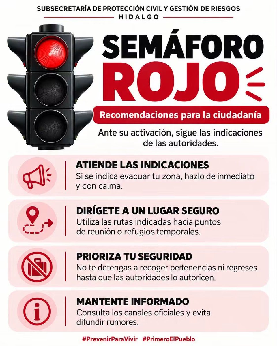 JaquiServin's tweet photo. ⚠️Derivado de las lluvias pronosticadas para este lunes, la Subsecretaría de Protección Civil y Gestión de Riesgos  activó semáforo rojo para la zona norte del estado:

📢 Se recomienda atender indicaciones de autoridades. Si se indica evacuar, hazlo de inmediato y con calma. https://t.co/BnDpxUgiNm