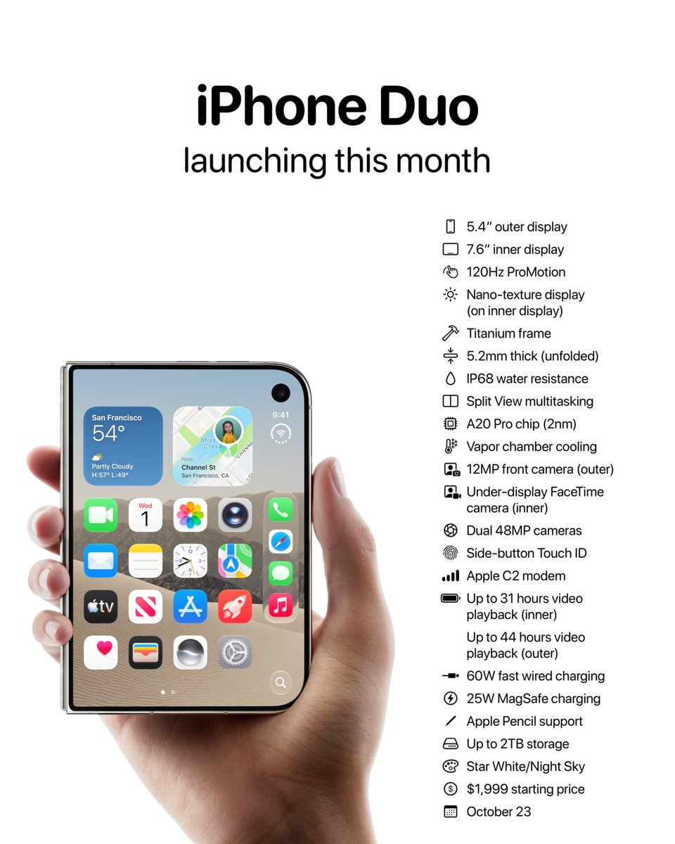 theapplehub's tweet photo. The iPhone Duo is launching on October 23 with these features 🔥

Will you be buying one? https://t.co/5ndNAGXvXR