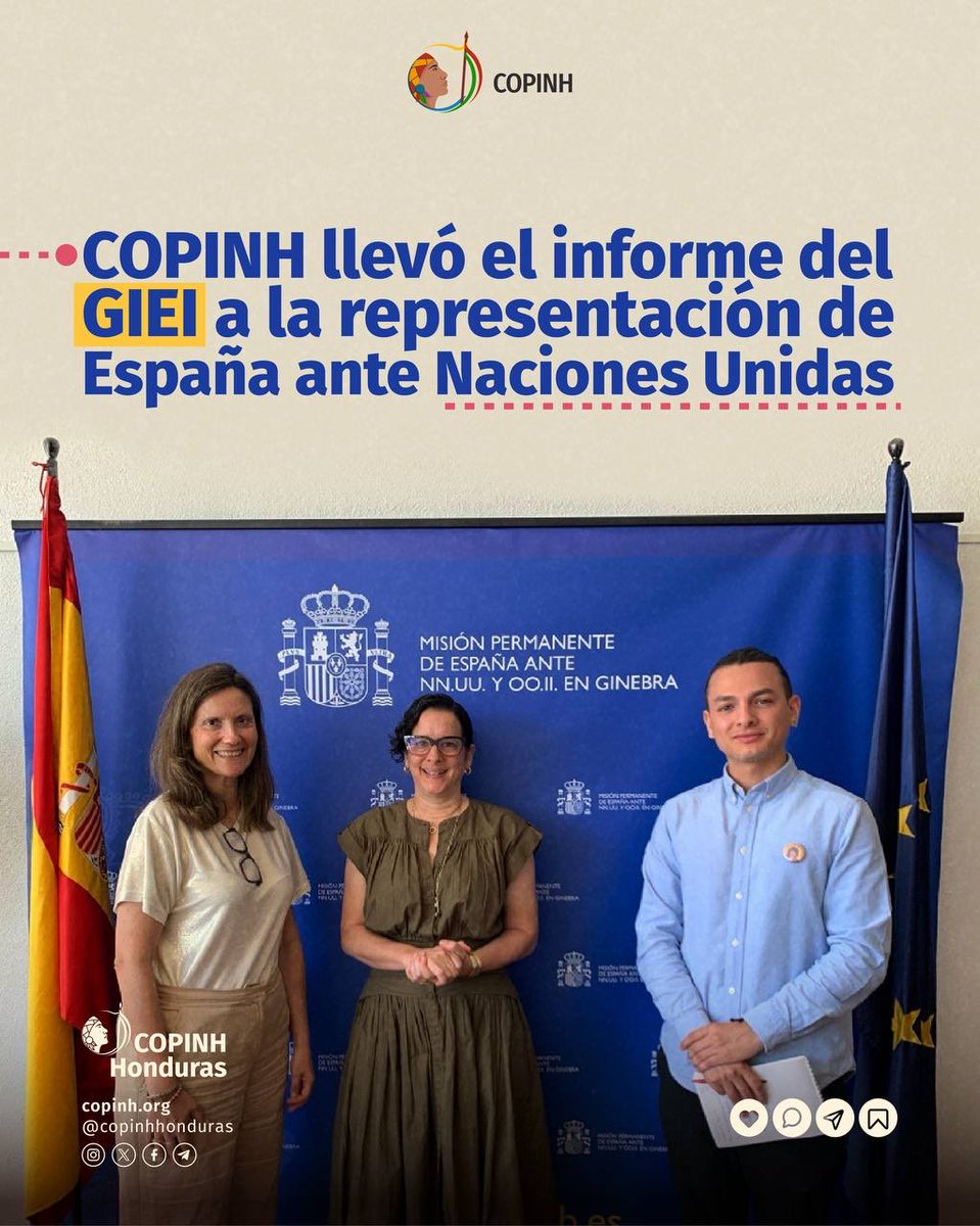 COPINHHONDURAS's tweet photo. 1|4 👉🏾 COPINH se reunió con la representación permanente de España ante Naciones Unidas para entregar el informe del GIEI y solicitar su respaldo a la exigencia de justicia por el asesinato de nuestra compañera Berta Cáceres. https://t.co/46CemLhSGM