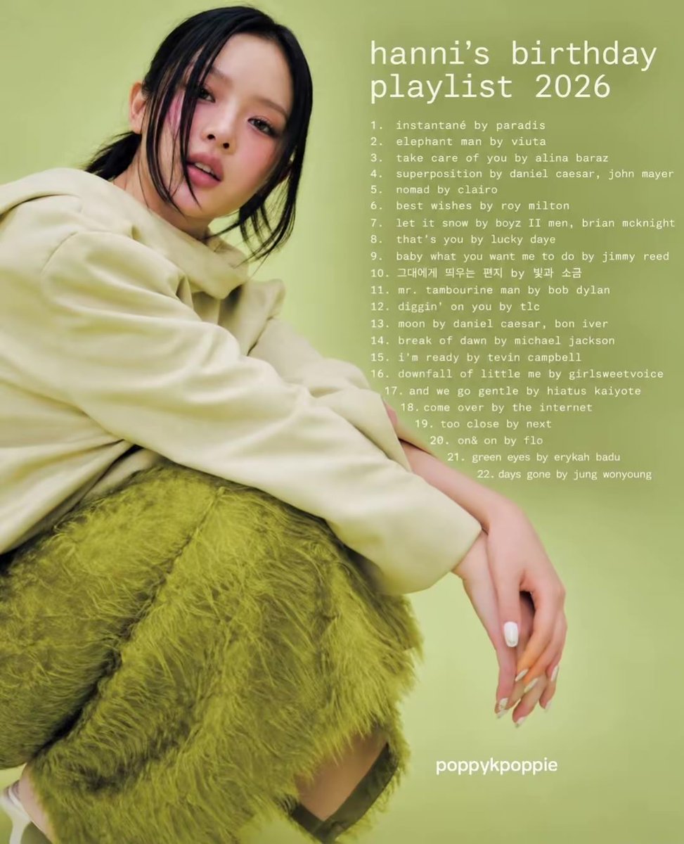 PoppyKPoppie's tweet photo. hanni’s birthday playlist 2026 https://t.co/jIWGg3lKXO