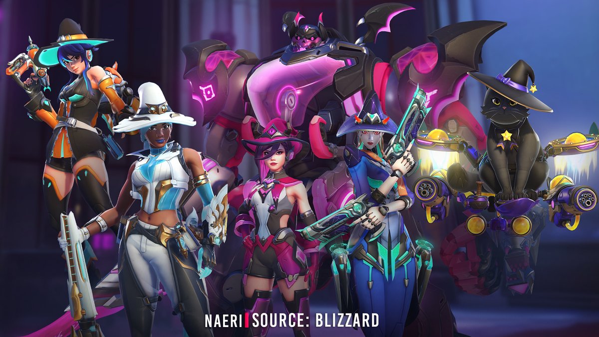 OverwatchNaeri's tweet photo. New #Overwatch Tech Witches Skins Collection 🪄(October 9 - 26)

A new coven is brewing up trouble this Halloween as Tech Witches D.Mon, Shion, Juno, Sierra, and Jetpack Cat trade the traditional broomsticks and dusty spellbooks for cutting-edge technology 🧙 https://t.co/kw6K6YcXUk