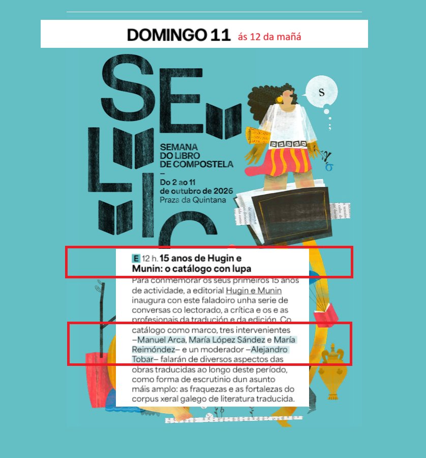 Huginemunin's tweet photo. Manuel Arca, María López Sández e María Reimóndez conversarán sobre diversos aspectos das obras publicadas por nós ao longo destes 15 anos. O punto de partida será o catálogo: cun repaso dos acertos, mais tamén das eivas, con espazo para debates máis espiñentos. Deica domingo! https://t.co/cNJVacOJTo