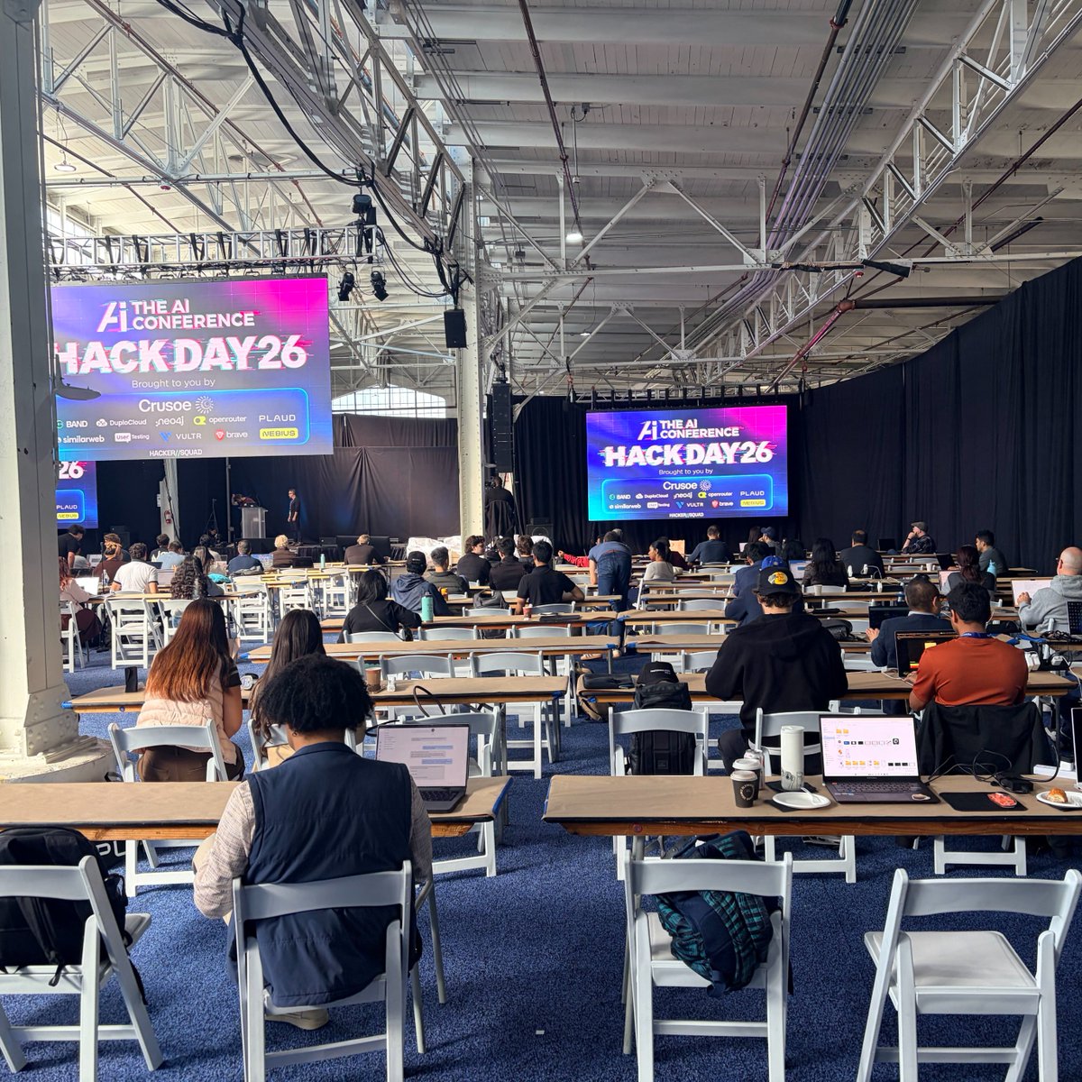 CrusoeAI's tweet photo. 350+ participants. 88 projects. That’s a wrap on @aiconference’s Hack Day 2026!

Huge thanks to @achampiong and the @CrusoeDev team for showing up and supporting the builders. 

🏆 3 winners used Managed Inference: 🔗 https://t.co/eKiqQ4WmUW 

#Hackathon #Inference https://t.co/Ig8QiAdc5P