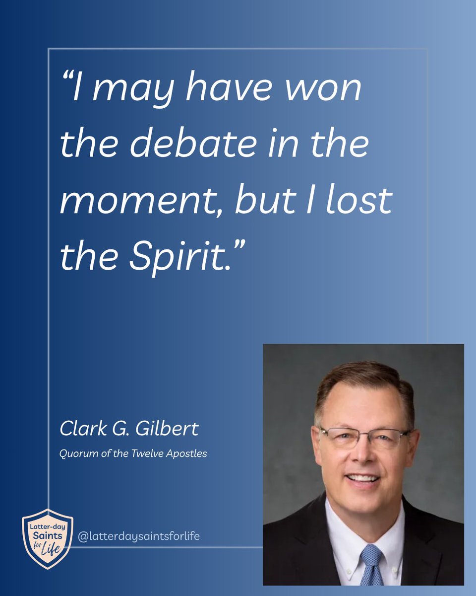 LDSaintsforLife's tweet photo. "I may have won the debate in the moment, but I lost the Spirit."

"For disciples of Jesus Christ, truth and love always walk together."

"The Lord will help us as we strive to teach truth with love."

Testifying of the sanctity of life is not always an easy thing to do. We are grateful for Elder Gilbert's words of standing for truth with love, which just so happened to coincide with the theme for our conference this year!

 "Stand for life with love." 

Ticket sales close soon! Come help us stand for life with love. Link to registration and details below.

https://t.co/1PtThlVrMp