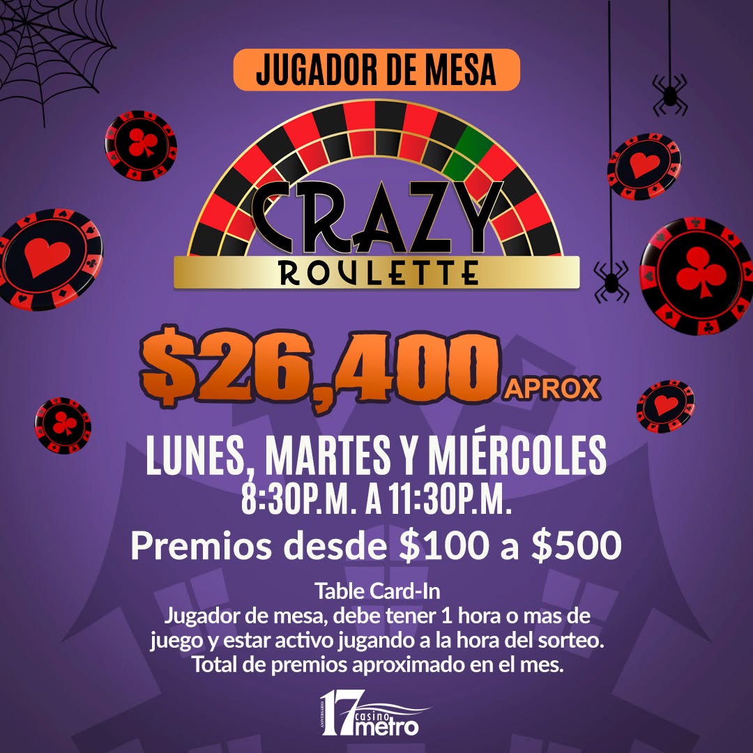 DescubreTuIsla's tweet photo. Vive 💰✨🤩 la emoción de !CRAZY ROULETTE! en 🎰 CasinoMetro
#CasinoMetro #MetroLounge #MetroBets #Casinos #DescubreTuIsla #HappyHour https://t.co/h3UPyh5o6Y