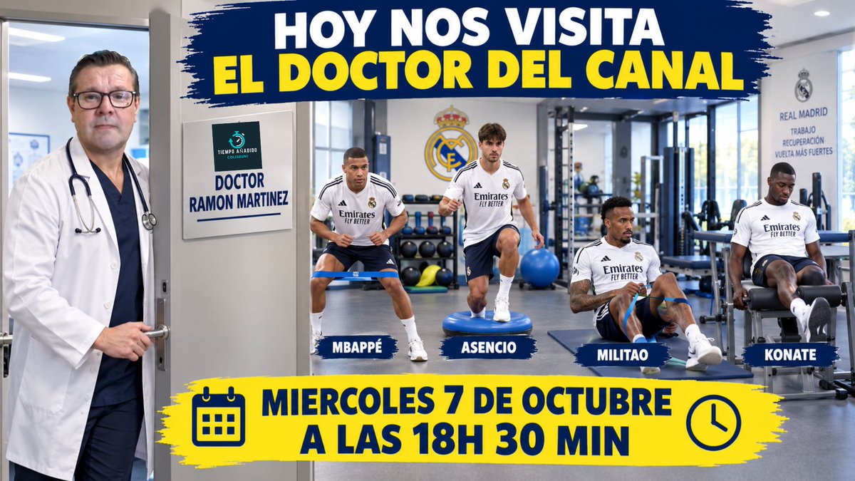 halamadrid123's tweet photo. https://t.co/e8BFD6JmVI 🚨🚨 EL MIERCOLES A LAS 18 HORAS 30 MINUTOS HABLAMOS CON EL DOCTOR DEL CANAL @PiqueresRamon  DE LAS LESIONES DE LOS JUGADORRES DEL REAL MADRID Y VUESTRAS PREGUNTAS. 🚨🚨 https://t.co/foyBIVhmie