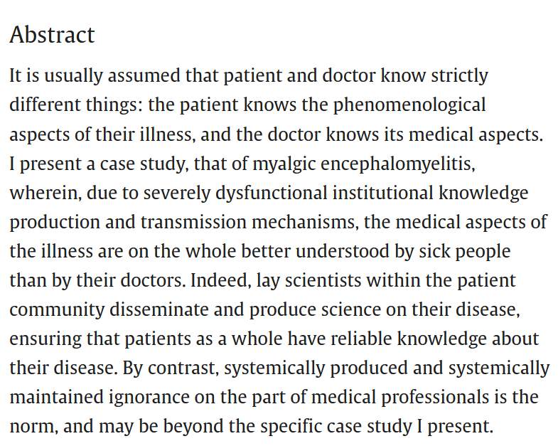 TomKindlon's tweet photo. I was one of a number of patient scientists &amp; advocates who was interviewed for this sympathetic, open access paper.

"Patient's knowledge, doctor's ignorance: The production of knowledge about myalgic encephalomyelitis"

https://t.co/2ZexjfDR9y

#MEcfs #PwME https://t.co/HlLTnr4EAb
