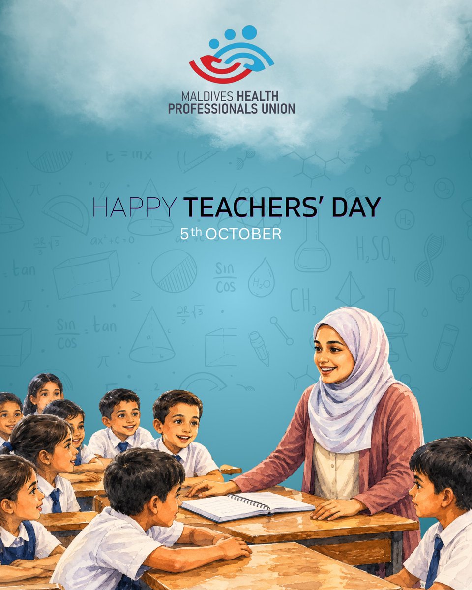 MaldivesHPU's tweet photo. Happy World Teachers’ Day! 

Teachers do more than teach—they inspire curiosity, shape minds, and help build the future of our communities.

MHPU stands in solidarity with teachers and all education workers. Their dedication deserves respect, decent working conditions, fair treatment, and the resources they need to thrive.

This #WorldTeachersDay, let’s celebrate teachers by supporting them—not just today, but every day.

When we support teachers, we invest in the future.