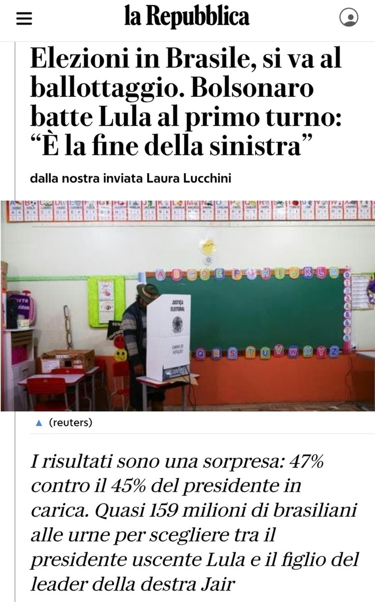 avazzi25474's tweet photo. #Brasile #Bolsonaro #Lula #ElezioniBrasile. Ma come, davano tutti in vantaggio Lula. Che strano, non è mai successo negli ultimi anni che i sondaggi fossero farlocchi...
PS: non è detto che vinca, ma sondaggi sempre a sfavore del centrodx. Coincidenze? 🤔 https://t.co/qFOijpGIIv