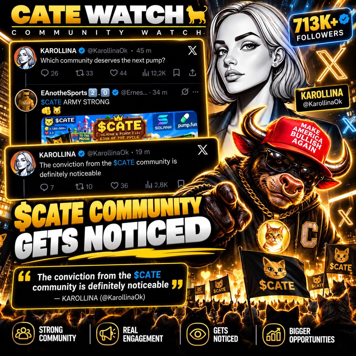 Catewatch's tweet photo. 👀 solana:Ai66LHZG9MCzg1WKdawwqduVAXpNDUuV8M3uyq5ppump COMMUNITY GETS NOTICED

KAROLLINA (@KarollinaOk), a verified X creator shown with 713K+ followers, asked her audience:

“Which community deserves the next pump?”

The $CATE community showed up — and she noticed.

Her follow-up:

“The conviction from the $CATE community is definitely noticeable.”

No price prediction. No listing rumor. Just another example of the $CATE community making enough noise to get noticed outside its own circle. 🐈🔥

$CATE army shows up. People notice.

Follow @cate_watch for the latest $CATE news, community moves and developments.

#CATE #CateCoin