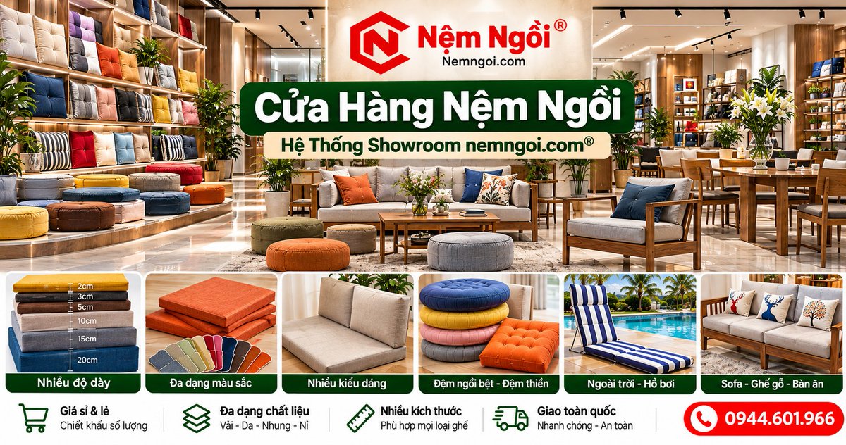 nemngoi's tweet photo. Cửa Hàng Nệm Ngồi - Hệ Thống Showroom https://t.co/if0sVS5uuP®
Cửa Hàng Nệm Ngồi - Hệ Thống Showroom https://t.co/if0sVS5uuP® là không gian giới thiệu chuyên sâu về nệm ngồi, đệm ngồi, nệm ghế, đệm ghế, nệm ghế gỗ, nệm sofa, nệm bàn ăn, nệm ngoài trời cùng nhiều giải pháp hoàn thiện khu vực ngồi cho gia đình, dự án và không gian thương mại. Từ một chiếc nệm nhỏ đến hệ sản phẩm dành cho nhiều kiểu ghế khác nhau, https://t.co/if0sVS5uuP® xây dựng trải nghiệm lựa chọn theo hướng trực quan: xem sản phẩm – hiểu vật liệu – so sánh cấu hình – chọn giải pháp phù hợp.

Khám Phá Cửa Hàng Nệm Ngồi https://t.co/if0sVS5uuP®
Cửa hàng nệm ngồi https://t.co/if0sVS5uuP® giới thiệu nhiều nhóm sản phẩm dành cho ghế và các không gian ngồi khác nhau. Khách hàng có thể tham khảo nệm ghế gỗ, nệm sofa, đệm ngồi, nệm ghế bàn ăn, nệm sân vườn, nệm ban công và nệm ngoài trời.

Mỗi nhu cầu được xem xét dựa trên kích thước ghế, hình dáng, độ dày, cấu trúc ruột nệm, chất liệu vải và môi trường sử dụng. Khách hàng có thể xem sản phẩm, tìm hiểu vật liệu và lựa chọn cấu hình phù hợp với vị trí sử dụng thực tế.

https://t.co/if0sVS5uuP® hỗ trợ giá sỉ & lẻ, ưu đãi, chiết khấu số lượng, báo giá nhanh và giao toàn quốc.

Hệ Thống Cửa Hàng Nệm Ngồi – Không Gian Trải Nghiệm https://t.co/if0sVS5uuP®
Một hệ sinh thái chuyên biệt về nệm ngồi
https://t.co/if0sVS5uuP® định hướng phát triển hệ sinh thái tập trung vào nệm ngồi và các giải ph��p đệm lót cho ghế. Danh mục được tổ chức theo từng nhóm ghế, không gian và nhu cầu sử https://t.co/k86ZonXmtKách hàng có thể tìm hiểu từ nệm ghế gỗ, sofa, bàn ăn, ghế băng dài, đệm ngồi bệt đến nệm sân vườn, ban công và khu vực ngoài trời.
Showroom giúp so sánh sản phẩm
Hai chiếc nệm có hình thức gần giống nhau nhưng trải nghiệm sử dụng có thể khác nhau do độ dày, cấu trúc ruột, vải bọc và kích https://t.co/nh199DbKf9ông gian giới thiệu giúp khách hàng khám phá, so sánh và xác định cấu hình phù hợp trước khi lựa chọn.

Từ chiếc ghế đến toàn bộ không gian
Kích thước mặt ghế, chiều sâu, chiều cao, màu gỗ, phong cách sofa và màu sắc nội thất đều ảnh hưởng đến việc lựa chọn https://t.co/c2XmhkRkfA® tiếp cận theo tổng thể: ghế + kích thước + độ dày + ruột nệm + vải bọc + môi trường sử dụng.

Trải nghiệm thương hiệu thống nhất
Từ website đến hệ thống giới thiệu sản phẩm, https://t.co/if0sVS5uuP® hướng đến trải nghiệm dễ tìm – dễ xem – dễ so sánh – dễ lựa chọn.Các nhóm sản phẩm được phân chia theo kiểu ghế, vị trí sử dụng và đặc tính vật liệu để khách hàng dễ tìm kiếm.
Khám Phá Thế Giới Nệm Ngồi Tại https://t.co/if0sVS5uuP®

Nệm ghế gỗ
Nệm ghế gỗ phù hợp với ghế đơn, ghế băng, trường kỷ, bộ bàn ghế phòng khách và nhiều kiểu ghế gỗ khác.Sản phẩm có thể sử dụng dạng vuông, chữ nhật, bo góc, băng dài hoặc kết hợp nệm ngồi với tựa lưng.

Nệm ghế sofa
Nệm ghế sofa cần cân bằng giữa độ dày, độ đàn hồi, chiều sâu và chiều cao của ghế.Có thể kết hợp với nệm sofa rời, tựa lưng và gối trang trí.
Đệm ngồi
Đệm ngồi phù hợp phòng khách, phòng ngủ, góc đọc sách, khu vực cửa sổ và nhiều góc ngồi thư giãn.Có thể lựa chọn dạng vuông, tròn, chữ nhật, băng dài hoặc đệm bệt tùy không gian.

Nệm ngoài trời
Nệm ngoài trời phù hợp sân vườn, ban công, sân thượng và khu vực mở.Có thể tham khảo Olefin, Acrylic, Polyester PU, Sunbrella, Sunproof và quick-dry foam.

Hình Ảnh Cửa Hàng Nệm Ngồi – Hệ Thống Showroom https://t.co/if0sVS5uuP®
Khám phá hình ảnh sản phẩm và không gian giới thiệu tại https://t.co/if0sVS5uuP®. Nhấn vào ảnh để phóng lớn. Nhấn ×, vùng nền tối hoặc phím ESC để đóng.

📷📷📷📷📷📷📷📷📷📷📷📷📷📷📷📷📷📷📷📷📷📷📷📷📷📷📷📷📷📷📷📷📷📷📷📷📷

Một Hệ Thống Sản Phẩm Được Tổ Chức Theo Nhu Cầu Thực Tế
Đa dạng kích thước và độ dày
Không có một kích thước hay độ dày duy nhất phù hợp với mọi chiếc ghế. Ghế bàn ăn thường cần nệm gọn để giữ tỷ lệ ngồi hợp lý; phòng khách có thể sử dụng phần nệm dày hơn; sofa gỗ cần cân đối giữa chiều sâu mặt ghế và chiều cao nệm.Có thể tham khảo độ dày 2–3–4–5–6–7–8–9–10–12–15–18–20–25–30cm tùy kiểu ghế và nhu cầu sử dụng.
Nhiều lựa chọn ruột nệm
Khách hàng có thể tìm hiểu DR40, DR50, HR Foam, memory foam, cao su non, cao su, bông ép, gòn ép và quick-dry foam.Mỗi nhóm vật liệu có đặc điểm khác nhau về độ đàn hồi, khả năng nâng đỡ, cảm giác ngồi và môi trường sử dụng.

Thế giới vải và màu sắc
Các lựa chọn như cotton, linen, canvas, bố, nhung, nỉ, da PU, simili tạo ra nhiều phong cách khác https://t.co/uiwfdhLaRuài trời có thể tham khảo Olefin, Acrylic, Polyester PU, Sunbrella và Sunproof.

Nhiều hình dáng cho nhiều kiểu ghế
Nệm có thể bố trí theo dạng vuông, tròn, chữ nhật, bo góc, băng dài, bán nguyệt hoặc nhiều tỷ lệ khác nhau.Xác định đúng hình dáng mặt ghế giúp nệm có tỷ lệ phù hợp với chiếc ghế và không gian.
https://t.co/if0sVS5uuP® – Hệ Sinh Thái Nệm Ngồi Cho Không Gian Sống

Phòng khách
Từ sofa gỗ đến ghế băng dài, phần đệm có thể kết hợp mặt ngồi, tựa lưng và gối trang trí để tạo tổng thể đồng bộ.

Phòng ăn
Nệm ghế bàn ăn thường ưu tiên cấu trúc gọn. Các kích thước như 40×40cm, 45×45cm, 50×50cm có thể tham khảo tùy kiểu ghế.
Góc thư giãn
Đệm bệt, nệm góc cửa sổ, nệm đọc sách và bộ nệm ngồi kết hợp tựa lưng giúp tạo thêm nhiều khu vực ngồi thư giãn trong nhà.

Không gian ngoài trời
Sân vườn, ban công, sân thượng và hồ bơi có điều kiện sử dụng khác với nội thất trong nhà, vì vậy cần lựa chọn vỏ và ruột phù hợp.

Trải Nghiệm Lựa Chọn Nệm Ngồi Theo Từng Nhu Cầu
Bước 1 – Xác định chiếc ghế
Xác định ghế thuộc nhóm ghế gỗ, sofa, bàn ăn, ghế băng, ghế ngoài trời hay kiểu ghế đặc biệt.

Bước 2 – Xác định kích thước
Đo chiều rộng, chiều sâu, chiều dài và các góc bo. Nếu có tựa lưng nên xác định riêng phần ngồi và phần tựa.

Bước 3 – Chọn độ dày và ruột
Độ dày cần cân đối với chiều cao ghế. Ruột nệm lựa chọn dựa trên cảm giác ngồi, tần suất và môi trường sử dụng.
Bước 4 – Chọn vải và màu sắc
Màu sắc có thể đồng điệu với ghế hoặc trở thành điểm nhấn. Chất liệu vải nên lựa chọn theo vị trí sử dụng thực tế.

Hệ Thống Showroom https://t.co/if0sVS5uuP® Dành Cho Ai?
Khách hàng gia đình
Từ một chiếc ghế đơn đến bộ sofa phòng khách, khách hàng có thể tìm nhóm nệm phù hợp với từng vị trí trong nhà.
Khách hàng mua số lượng
https://t.co/if0sVS5uuP® có chính sách giá sỉ, giá lẻ, ưu đãi và chiết khấu số lượng tùy nhóm sản phẩm và đơn hàng.
Không gian kinh doanh và dự án
Các khu vực cần nhiều nệm ghế có thể lựa chọn đồng bộ màu sắc, kích thước, độ dày và vật liệu.
Khách hàng toàn quốc
Khách hàng có thể gửi hình ảnh, thông số ghế và nhu cầu sử dụng để được tư vấn từ xa và hỗ trợ giao hàng toàn quốc.
Cửa Hàng Nệm Ngồi – Điểm Đến Cho Không Gian Ngồi Hoàn Chỉnh
Cửa Hàng Nệm Ngồi - Hệ Thống Showroom https://t.co/if0sVS5uuP® được định hướng là điểm giới thiệu chuyên biệt dành cho thế giới nệm ngồi. Từ đệm ghế bàn ăn đến bộ nệm sofa phòng khách; từ nệm ghế gỗ đến các giải pháp dành cho sân vườn, ban công và khu vực ngoài trời, khách hàng có thể tìm hiểu nhiều nhóm sản phẩm trong cùng một hệ thống.
Điều quan trọng khi lựa chọn nệm không chỉ là hình thức mà còn gồm kích thước, độ dày, ruột nệm, vải bọc, hình dáng và môi trường sử dụng. Khi các yếu tố này được lựa chọn phù hợp, nệm sẽ hài hòa hơn với chiếc ghế và tổng thể không gian.
https://t.co/if0sVS5uuP® tiếp tục phát triển hệ sinh thái sản phẩm và nội dung xoay quanh nhu cầu thực tế: từ ghế đến nệm – từ nệm đến không gian – từ nhu cầu đến giải pháp.
KHÁM PHÁ https://t.co/OetkgwLKSG®Khám Phá Cửa Hàng Nệm Ngồi – Hệ Thống Showroom https://t.co/if0sVS5uuP®
Bạn đang tìm nệm ngồi, đệm ngồi, nệm ghế gỗ, nệm sofa, nệm ghế bàn ăn, nệm sân vườn hay nệm ngoài trời? Liên hệ https://t.co/if0sVS5uuP® để được tư vấn nhóm sản phẩm, kích thước, độ dày, vật liệu và nhận báo giá phù https://t.co/caN5FjpJH2á sỉ & lẻ • Ưu đãi • Chiết khấu số lượng • Báo giá nhanh • Giao toàn quốcWebsite: https://t.co/XJHSnmOo9T   |   Hotline: 0944.601.966

https://t.co/8d5SLHbkMH