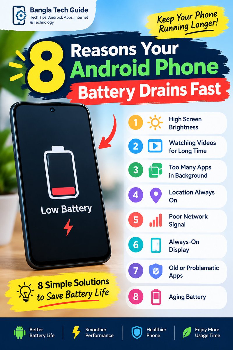 Healthproduct21's tweet photo. s your Android phone battery draining too fast? 🔋📱

Check out these 8 common reasons and simple solutions to improve your battery life.

👉 Read the full guide: [Your new blog post link]

#Android #AndroidTips #TechTips #BatteryLife #Smartphoneln.ln.run/SjCEg https://t.co/ykoCZ4Of7n