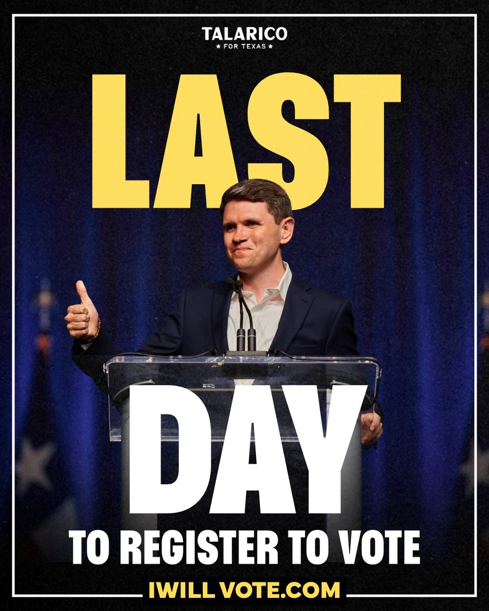 TeamTalaricoHQ's tweet photo. Today is the LAST DAY to register to vote⏰

Make sure your voice is heard on Nov 3rd. Check your registration status at https://t.co/Vdj8VXhmfh https://t.co/eazw3ydtvV