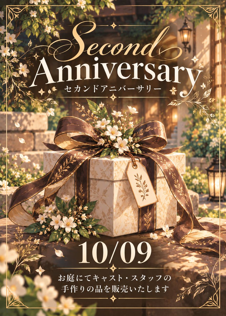 Boku_xivRP's tweet photo. 【先着受付告知】
このあと20時より10月09日営業の先着受付を開始いたします

本営業では2周年を記念してお庭でキャスト・スタッフの手作りの品を販売いたします

#ラウンジ穆_FF14 https://t.co/34BoYlT3bh