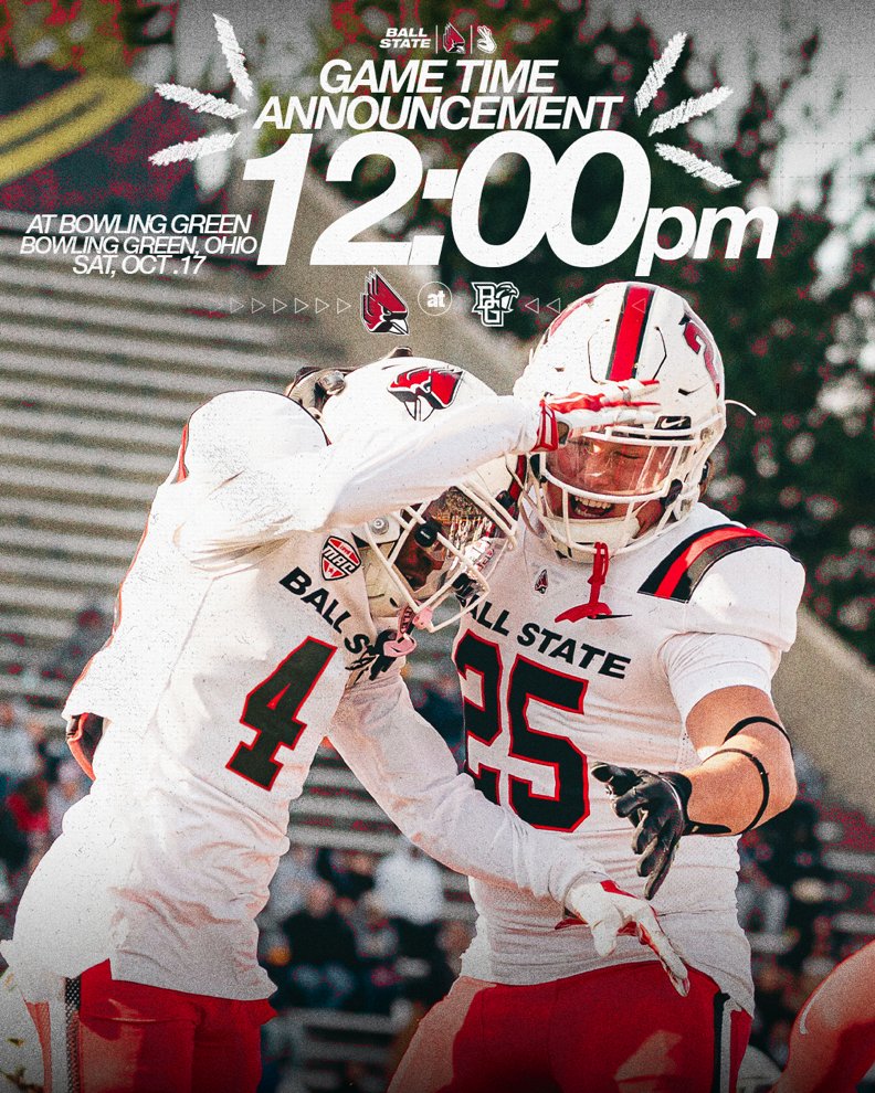 BallStateFB's tweet photo. Cardinals at Falcons: Noon kick on Saturday, Oct. 17.

STORY https://t.co/TBK200Avz0 https://t.co/FpZhA6JnSB