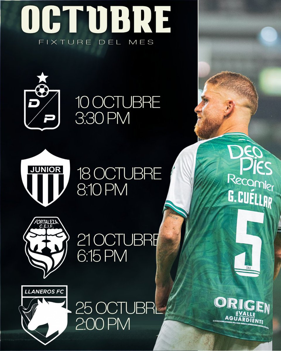 LPVerdiblanca's tweet photo. Nuestro 𝐅𝐈𝐗𝐓𝐔𝐑𝐄 del Deportivo Cali para este mes de octubre 🕸👻 https://t.co/0KHA3tPTWo