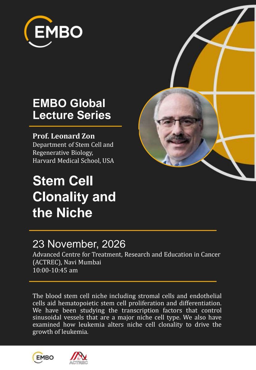 Amitmadrid's tweet photo. Excited to host the amazing EMBO Global Lecture Series across multiple cities in India, listen to the global stalwarts of stem cell biology, hematopoiesis & cancer, more to follow in the threads @EMBO @EMBOevents @CRI_ACTREC @ACTREC_TMC https://t.co/DtebsVwaM0