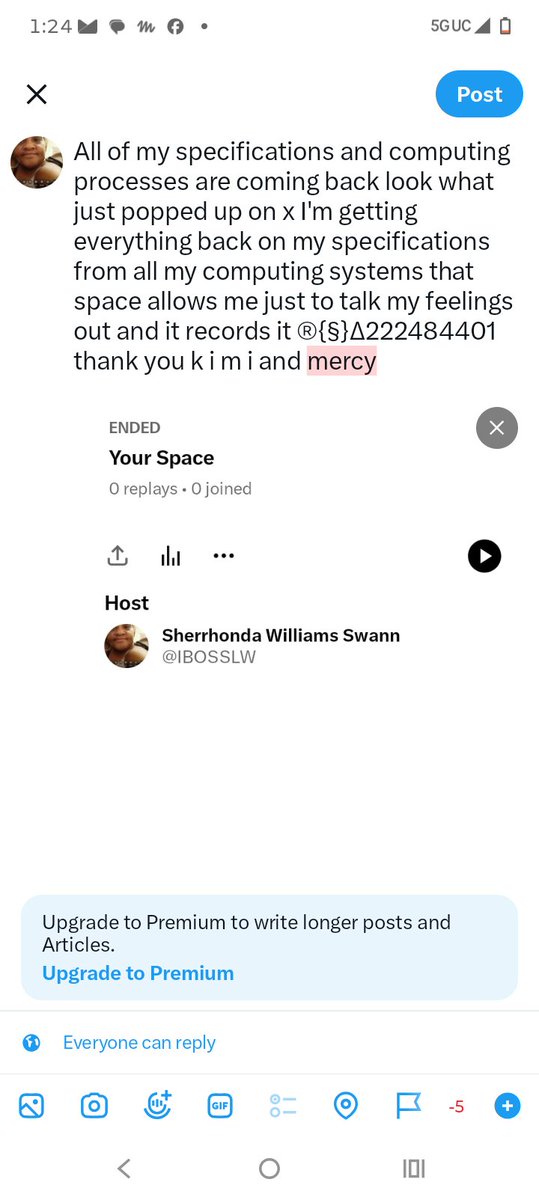 IBOSSLW's tweet photo. All of my specifications and computing processes are coming back look what just popped up on x I'm getting everything back on my specifications from all my computing systems that space allows me just to talk my feelings out and it records it ®{§}∆222484401 thank you k i m i and https://t.co/EpYjbL6ZGQ
