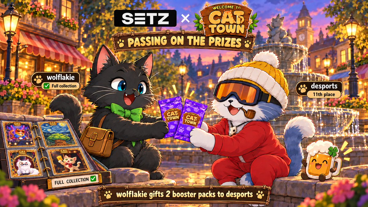 CatTownBase's tweet photo. This is what makes the Cat Town community special🐾

Our community member @WolfLakie finished in the top 10 of our weekend fishing competition and had already completed the full @setzapp x Cat Town collection. So she decided to pass her 2 prize packs on to desports, who just missed out in 11th place.

Thank you both for being exactly what makes Cat Town special. It's the community 😺❤️😸
