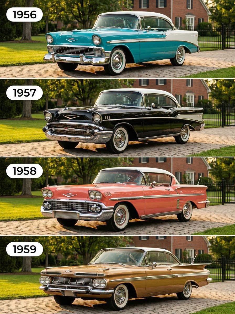 jtwalsh1978's tweet photo. 🚨 1956 vs 1957 vs 1958 vs 1959: The ULTIMATE Chevy Bel Air Evolution! 🔥 Which Year is YOUR Favorite?
.
 #ChevroletBelAir   #BelAir   #ClassicCars   #VintageCars   #AmericanMuscle   #CarEvolution   #TriFiveChevy   #50sCars @DannyCountKoker https://t.co/Mo7qask70d