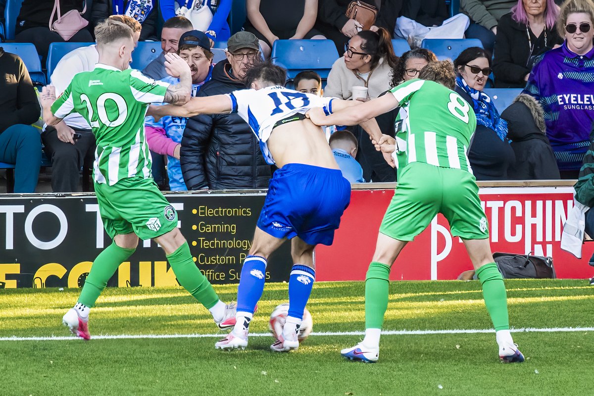 GomboczSteve's tweet photo. Further player action photos taken during the game Bury v Bromsgrove on 3/10/26. Both teams worked hard for a result which eventually went Bury's way. @buryfcofficial #bfc140 #shaker #BuryFC #PartOfit @whitebluearmy https://t.co/uaNaBA8CQD