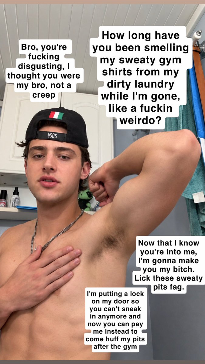 Str8Guys4U's tweet photo. Your roommate catches you smelling his sweaty gym shirt while you thought he was out of the house. He thought you were friends, and now he’s disgusted by you. Now that he knows you’re into him, he’s going to flip a profit from you.. 
#kink
#Pits
#alphamale
#repost
@talltitanx
18+ https://t.co/vL4lHEmXrC