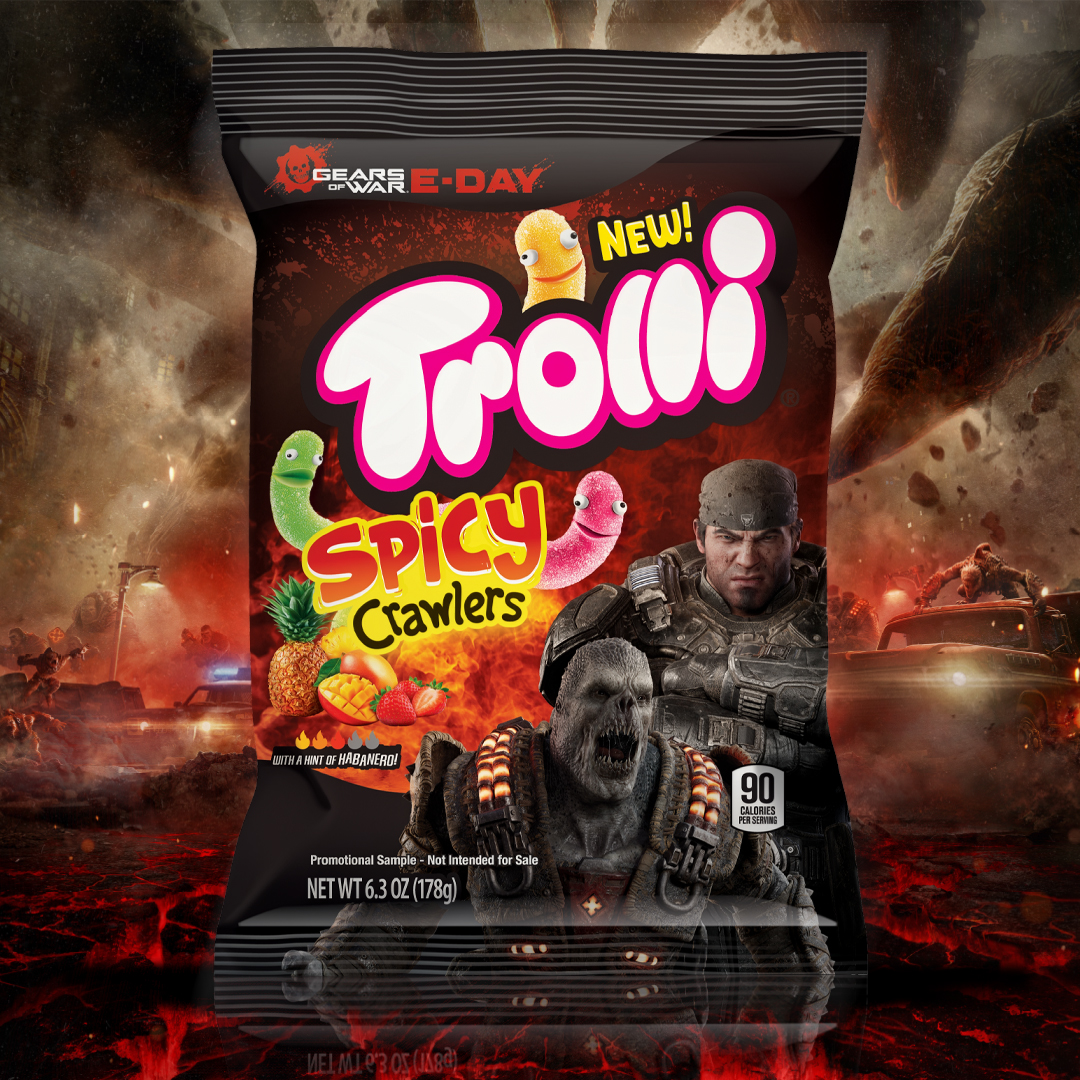 Trolli_USA's tweet photo. The grubs are rising… The Trolli worms are celebrating Gears of War: E-Day with a spicy selection that’s ready to be devoured. For your chance to win a limited-edition bag, head to https://t.co/S1LRSqkYXT to enter🐛! https://t.co/9tGPIFSX1g