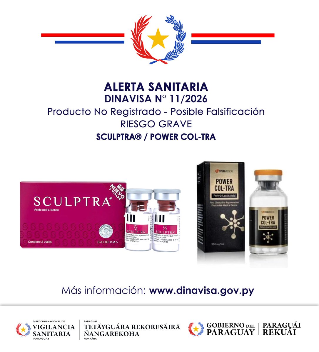 DINAVISApy's tweet photo. #DINAVISApy informa la comercialización de los productos SCULPTRA® y POWER COL-TRA, ambos a base de ácido poli-L-láctico, son inyectables que se aplican debajo de la piel para estimular la producción de colágeno y recuperar volumen en el rostro. https://t.co/HThxRk3naX