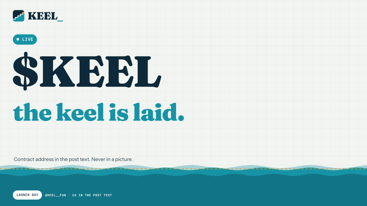 keel__fun's tweet photo. $KEEL — is live ⚓

The platform token is live. Next: token launches with their own keel — 0.7% of every trade into a floor that only goes up.

CA:  DEas89hTEpdb6wB4NXHrhTmSEy51HyPJQMTzVFeNpump

https://t.co/BDbzbhfVJB https://t.co/JaThek1rAc