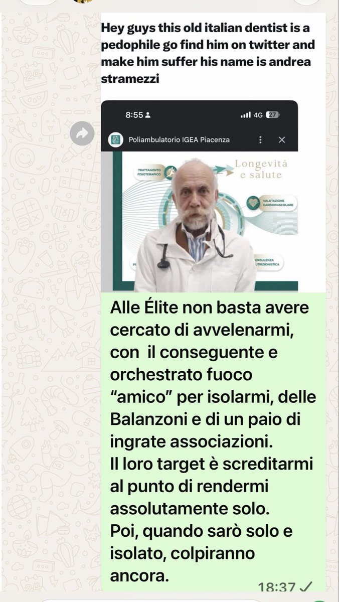 AStramezzi's tweet photo. Absit iniura verbis:

Essi non conoscono la vergogna.
Sono criminali assassini, che compiono deliberatamente stragi di centinaia di migliaia, forse milioni, di persone, in nome dei loro enormi interessi finanziari.

Per un generico esempio, cosa volete che importi a BlackRock, Vanguard, StateStreet, l’etica?
Si tratta solo di diffamare e isolare una mente libera, di schiacciare una piccola  formichina, che ha solo una piccola fionda, chiamata Verità.

E non mi rispondete, vi prego, di denunciarli alla @PoliziaPostaleX.

Per ottenere cosa?
Per farmi sequestrare computer e cellulare, per cercare ipotetiche immagini pedopornografiche, finendo sui titoli di giornale?

Nell’italetta, l’onere della prova sta alla vittima.
Troppe volte ho sperimentato questo perverso meccanismo della magistratura corrotta.

Grazie, ma la “Giustizia” italiana non ha più la mia fiducia, perché risponde solo ai padroni del vapore, che voi ben conoscete e a cui affidate ancora i vostri investimenti e di cui rilanciate gli slogan, inconsapevolmente.