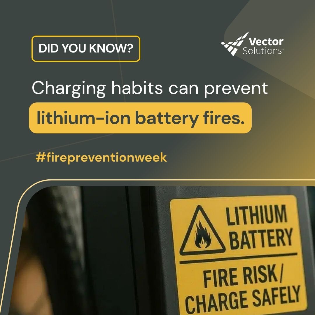 VectorPerform's tweet photo. Charging habits can play a role in preventing lithium-ion battery fires. This #FirePreventionWeek, learn how these batteries work and how to reduce the risk of fires, explosions, and toxic gas releases with our Lithium-Ion Battery Safety course. https://t.co/7mbS6X6aiy https://t.co/6rmkTUnnSD