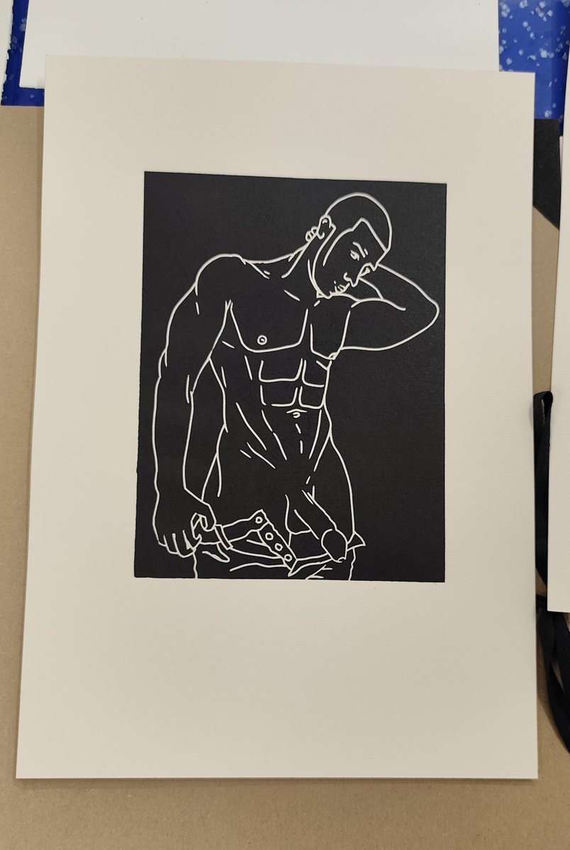 JoshGermany1234's tweet photo. Anther hand-printed linocut inspired by the amazing @massively_mode 

15x20cm 

#gayart https://t.co/JID2Hwbu3I