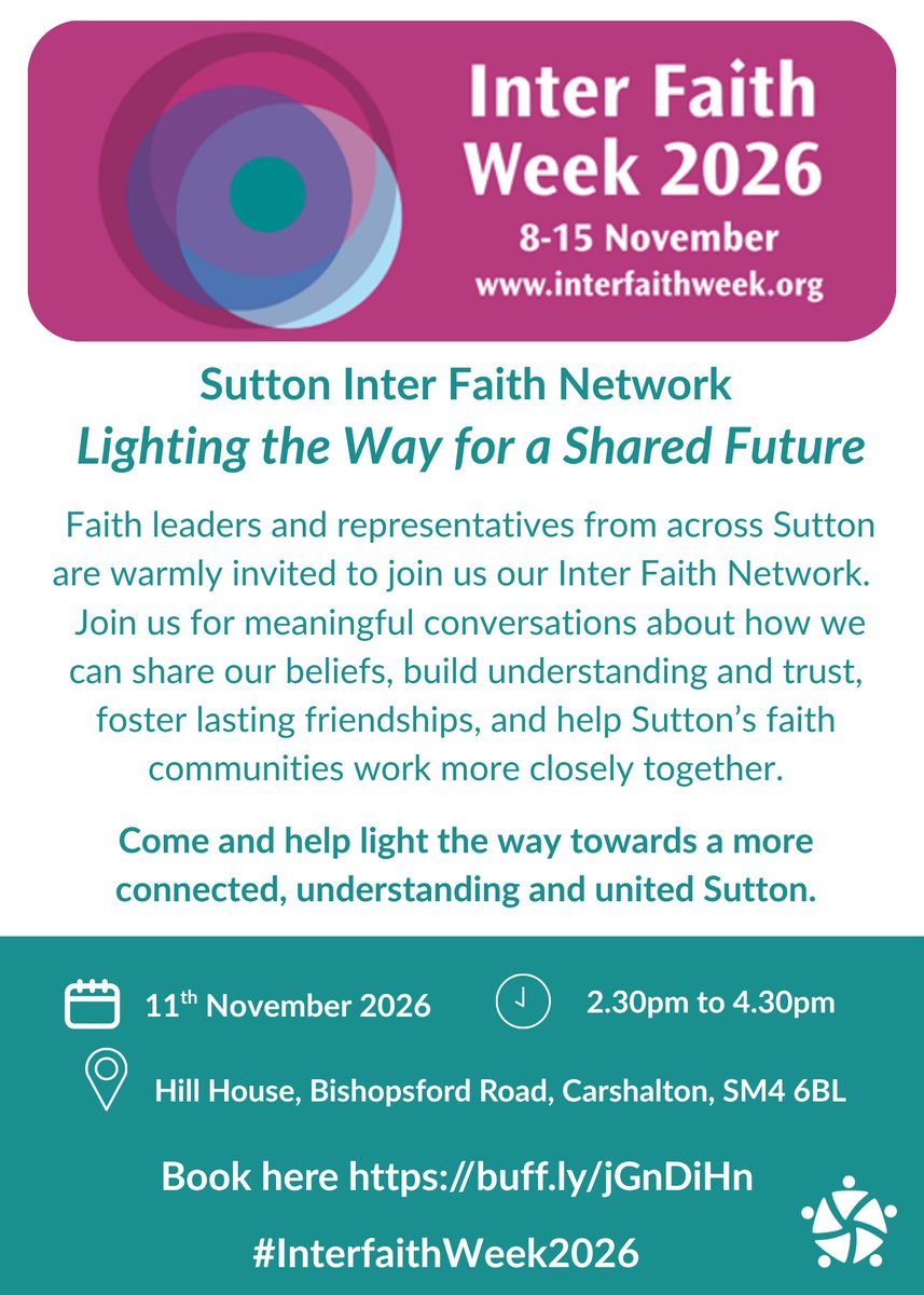 ComActionSutton's tweet photo. ✨ Faith leaders and representatives across Sutton: join us to build understanding, trust and friendship between our faith communities.

📅 Wednesday 11 November 2026
🕥 2.30pm to 4.30pm 
📍 Hill House Community Centre, Carshalton

Book your place here: https://t.co/0Wm9ZMZRoa https://t.co/shDRixD7nz