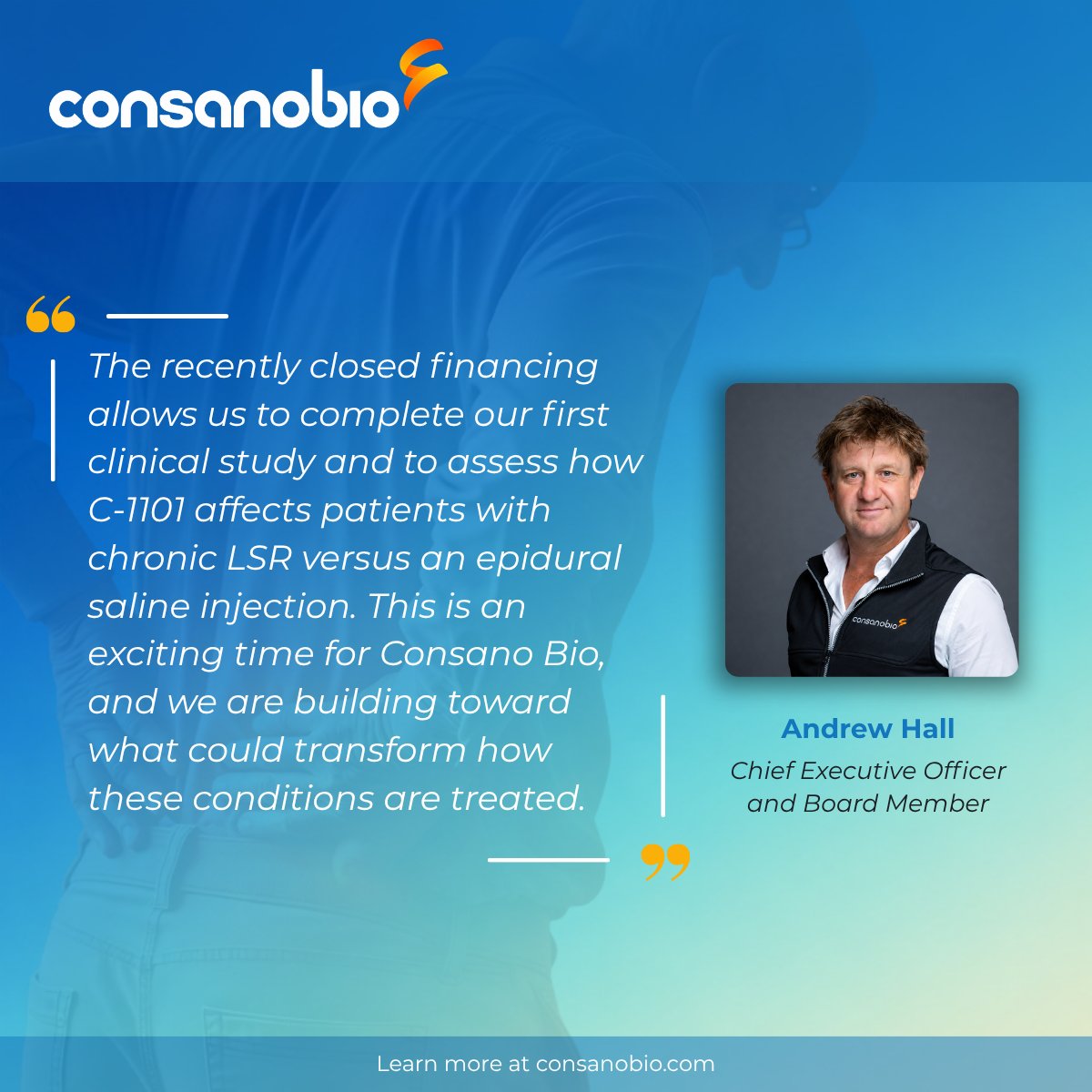 Consano_Bio's tweet photo. From our CEO, Andrew Hall in today's release:
#Sciatica #Biotech #ConsanoBio #LumbosacralRadiculopathy https://t.co/km3wfSH9y6