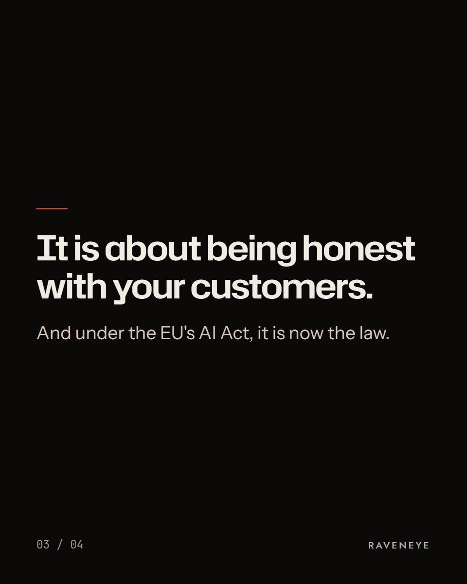 Raveneyeglobal's tweet photo. Does your website have a chat box for bookings or questions?

Since August, EU law says it must be clear it's an AI assistant, not a person.

It's about being honest with customers. And it's now the law. A quick thing to check.

#aiChatbotForWebsite https://t.co/1MzXK3nsVv
