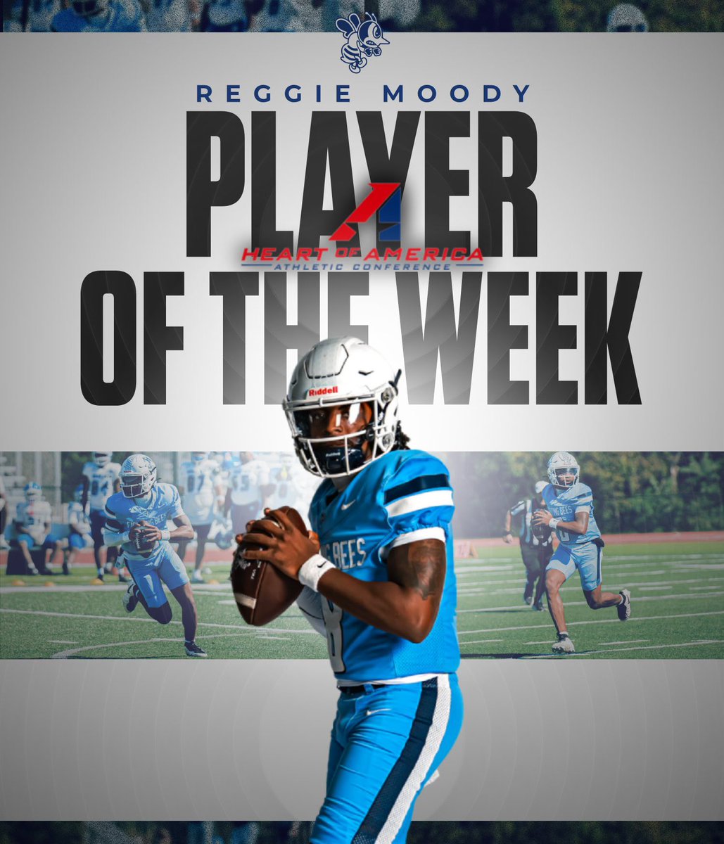 FightingBeesFB's tweet photo. 𝐑𝐞𝐠𝐠𝐢𝐞 𝐌𝐨𝐨𝐝𝐲 - 𝐐𝐁
⭐️ Conference Offensive POTW

24-of-34 | 443 Pass Yds | 4 TD | 0 INT
Second-most yards passed in a game in program history. Threw two touchdowns in the final 1:47, with a game-winner with 4.3 seconds left, leading Bees to win 41-38 over Peru State. https://t.co/daTNiz4zVE