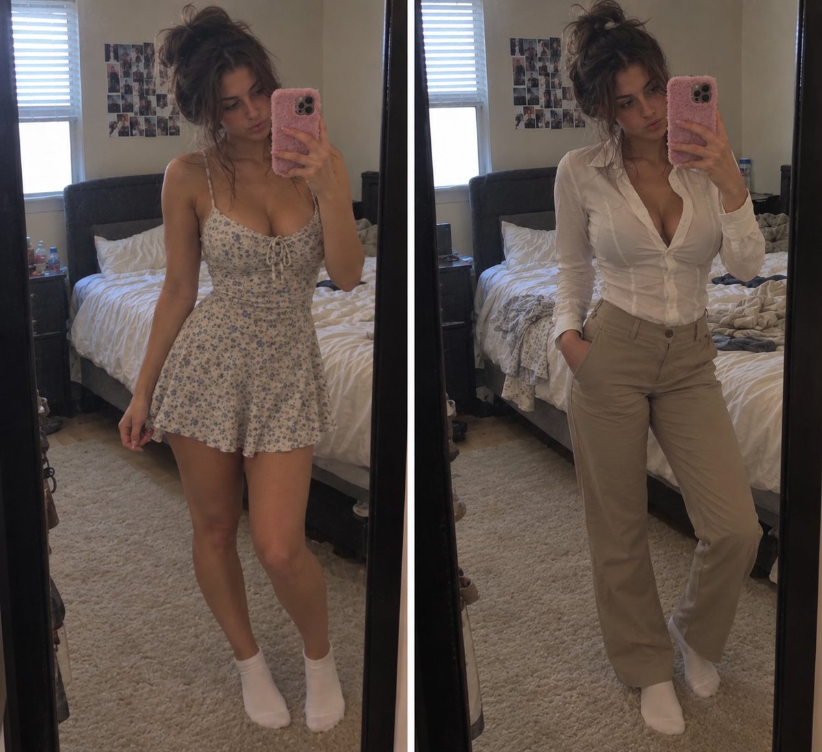 nadvolk04's tweet photo. Good morning.... yes afternoon is my morning today. Its probably definitely too chilly for the dress but just got it in the mail. Which outfit should I wear to run down the street for more coffee creamer??💃 https://t.co/PHXKSJQLdb