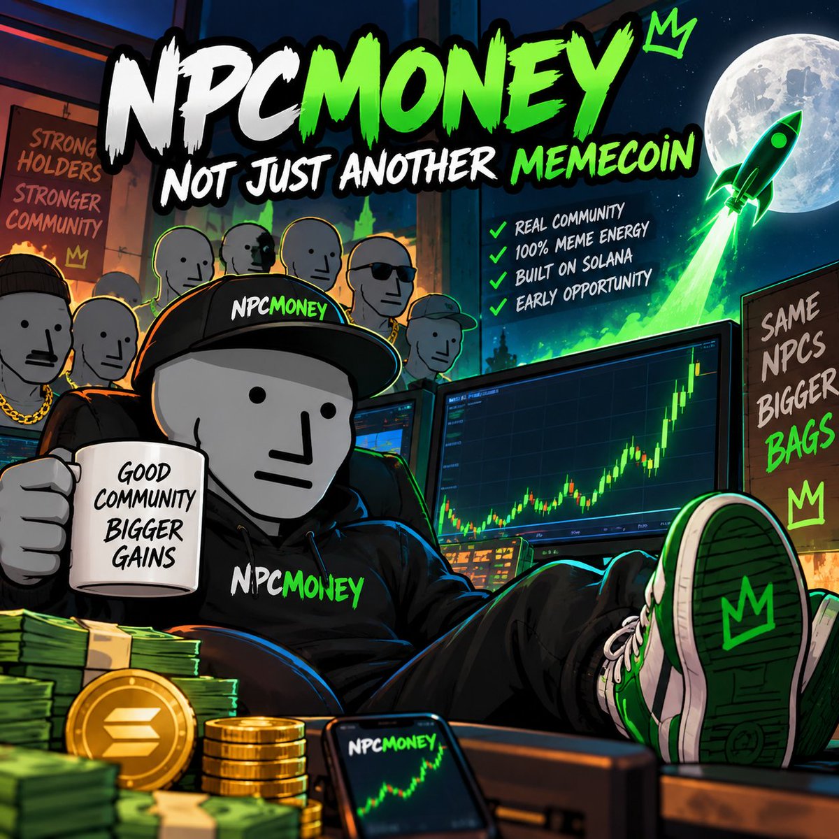 NPCM0NEY's tweet photo. 🚀 SAME NPCs. BIGGER BAGS.

The timeline is waking up. 👀

🟢 Strong community
🟢 Pure meme energy
🟢 Built on Solana
🟢 Still early
NPCs don’t panic.
NPCs accumulate. 💰
Who’s joining the NPC army? 🫵 https://t.co/KqFpFHsunm