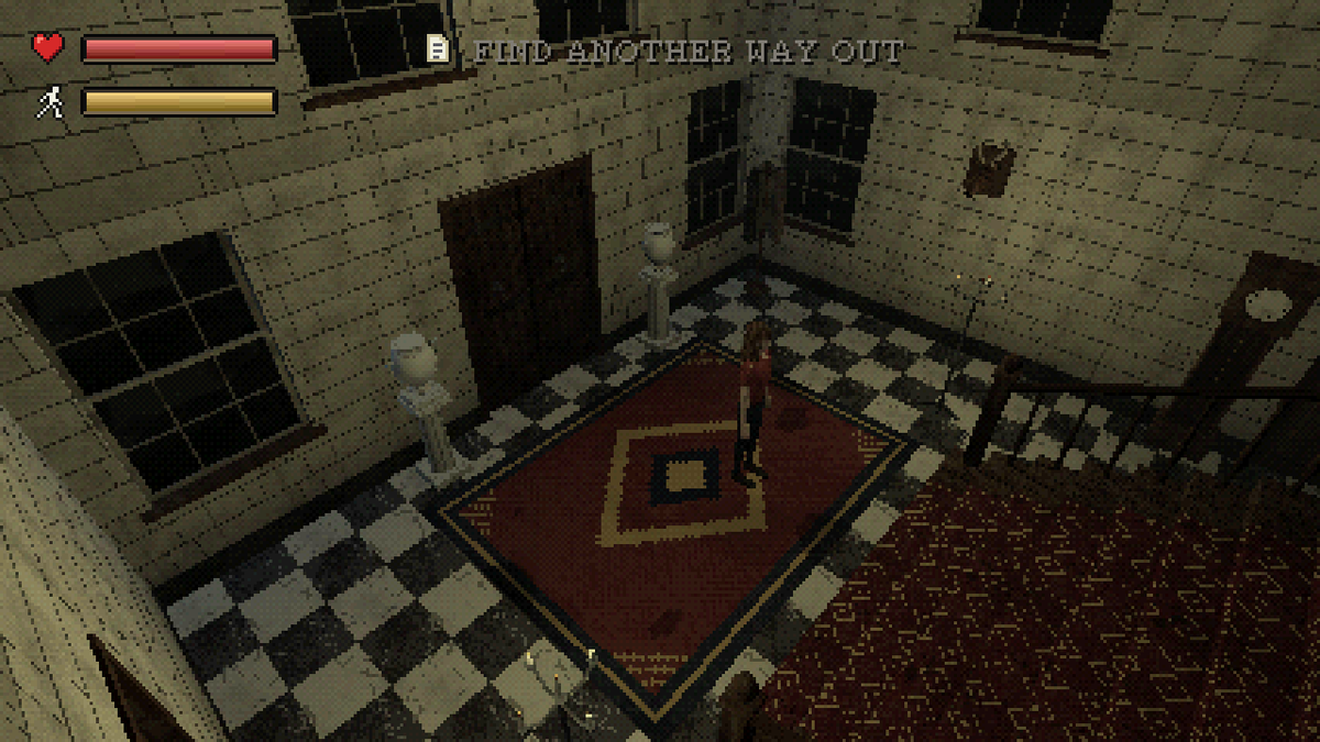 HeyHeyThereeee's tweet photo. Resident Evil's camera never moved: each room was a pre-rendered picture with the 3D characters drawn on top. Step into the next zone and the view cuts to another fixed angle. That's why tank controls: up stays forward through every cut.

A whole fixed-camera mansion, playable in your browser, 40% off till Sunday:
https://t.co/v6Lsap57Aa
#gamedev #godot