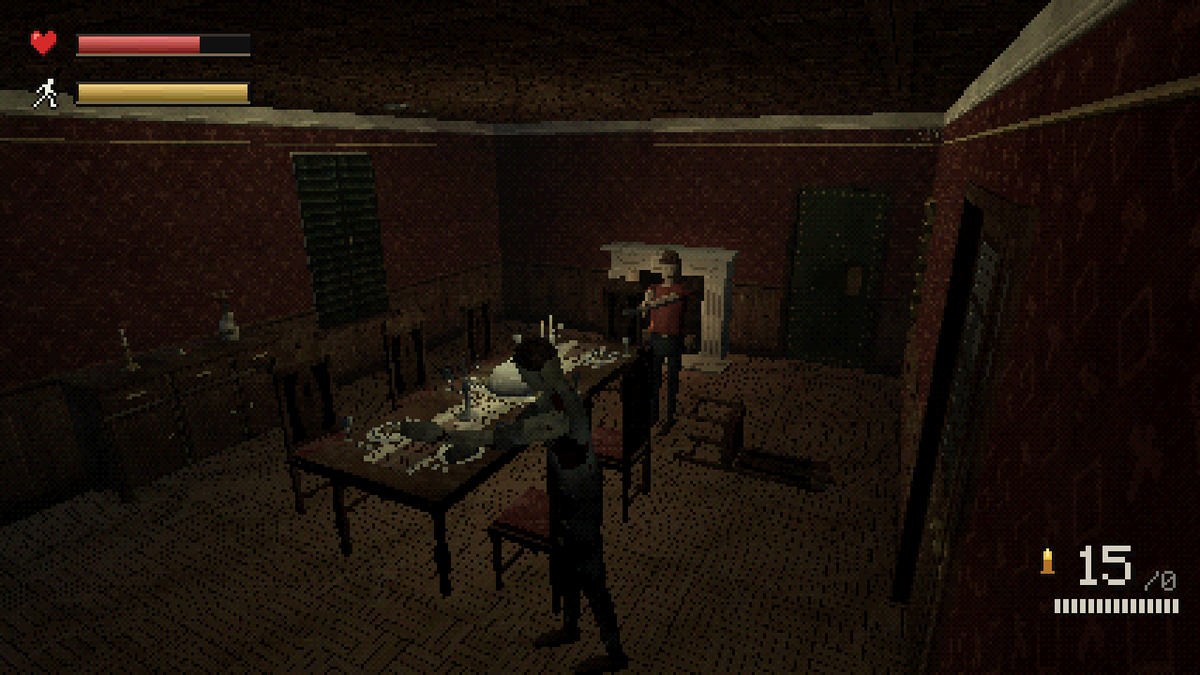 HeyHeyThereeee's tweet photo. Resident Evil's camera never moved: each room was a pre-rendered picture with the 3D characters drawn on top. Step into the next zone and the view cuts to another fixed angle. That's why tank controls: up stays forward through every cut.

A whole fixed-camera mansion, playable in your browser, 40% off till Sunday:
https://t.co/v6Lsap57Aa
#gamedev #godot