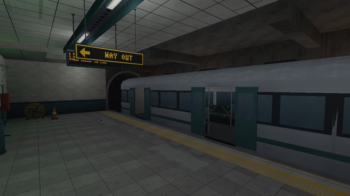 HeyHeyThereeee's tweet photo. Old subway stations are tiled because tile washed clean of soot and bounced what little light the lamps gave.

Low Poly Subway: a dark station to power back up, from the fare gates to the last train. 40% off until tomorrow morning:
https://t.co/RfiosdQ739
#gamedev #lowpoly https://t.co/dzxRUH39G6