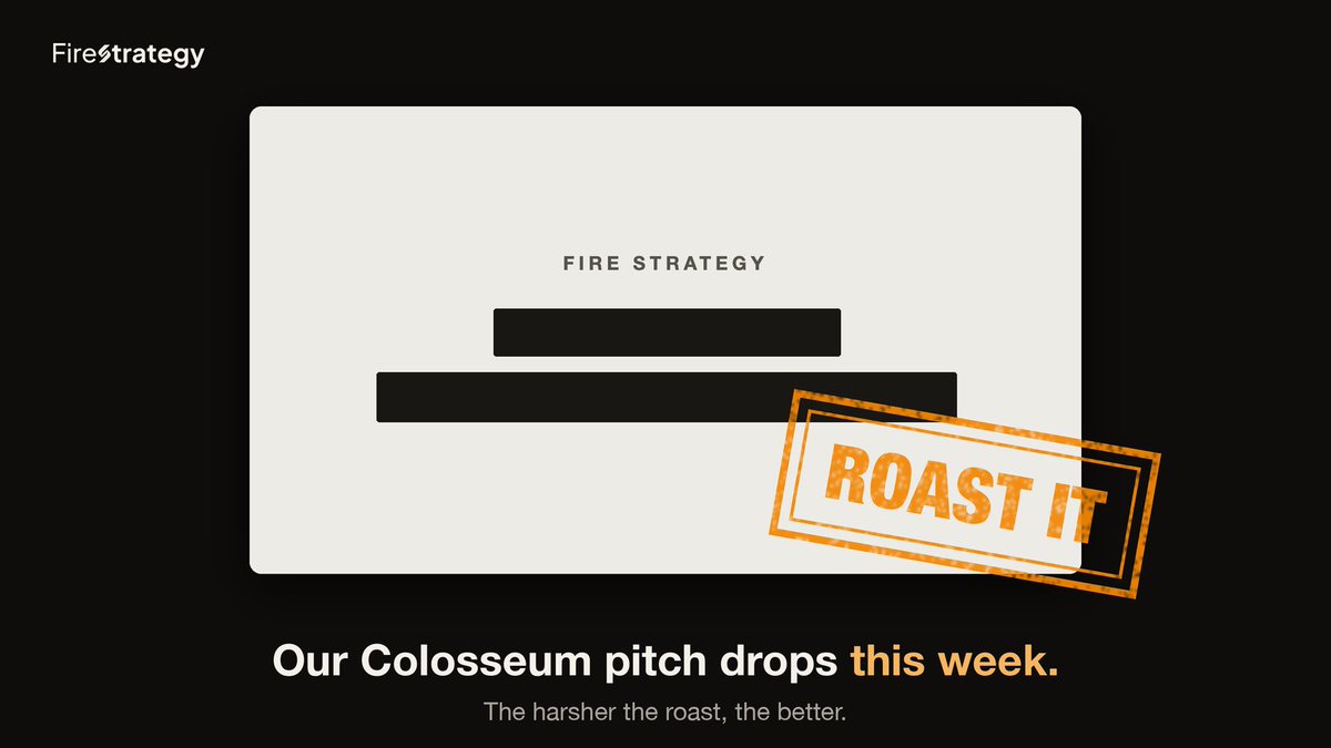 FireStrategy's tweet photo. No new features this week. The product is in good shape, so we focus on beefing up the infra and our @colosseum submission.

Our pitch drops here this week 🤞 Counting on all of you to roast it. The harsher, the better. https://t.co/NchlMBrvFy