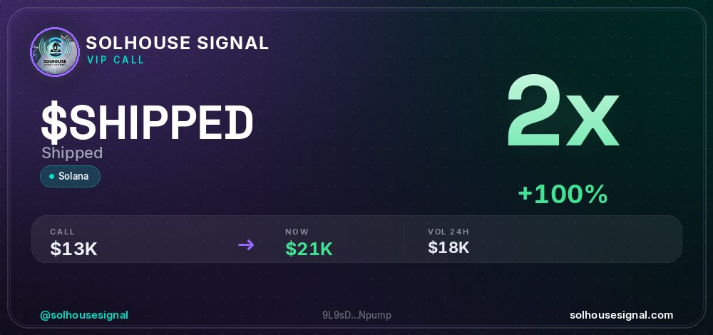 solhousesignals's tweet photo. $SHIPPED (Shipped) 2x ✅
📊 MC: $21.4K | Liq: $0
💵 Vol 24h: $18.2K
🔄 Buys/Sells: 228 / 96
📋 CA:
9L9sDkn7MMbmrLGRFs8jKDNPp2ocbJaNNmo5TWRNpump
🤖 Full scan + chart → link in bio
#SHIPPED #solhousesignal #sol #solanagem #pump https://t.co/3HwQoCaxok