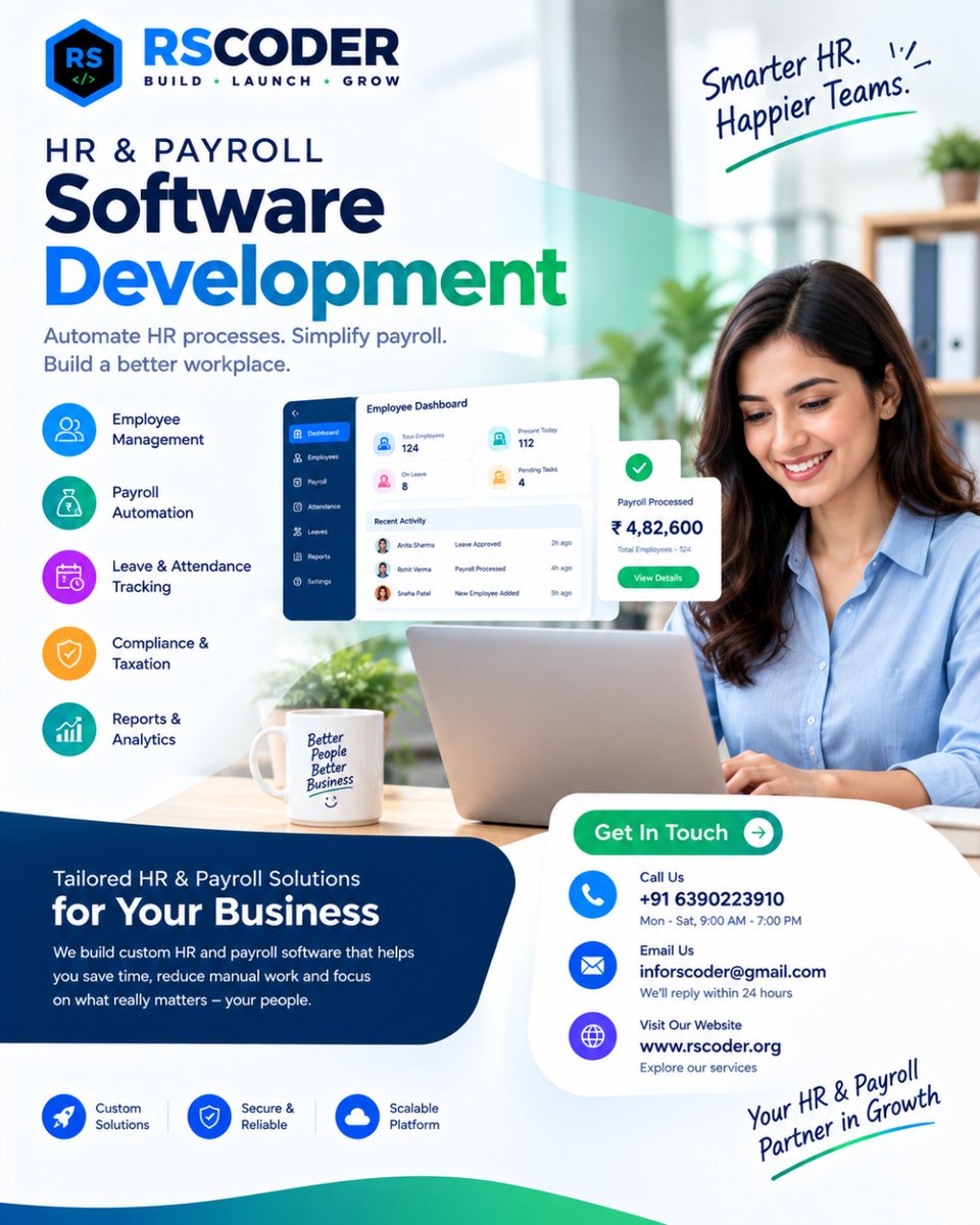 Rscoder8's tweet photo. 👥 HR &amp; Payroll Software Development

👨‍💼 Employee Management
💰 Payroll Automation
📅 Leave &amp; Attendance
🛡️ Compliance &amp; Taxation
📊 Reports &amp; Analytics

🌐 https://t.co/H4Sp5Svecz
📞 +91 6390223910
#HRSoftware #PayrollSoftware #HRTech #PayrollAutomation #EmployeeManagement https://t.co/E9eujLn7Us