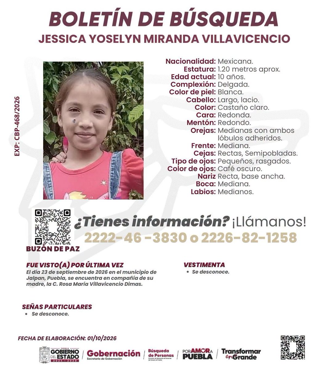 AztecaNoticias's tweet photo. #DóndeEstá | Buscan a Jessica Yoselyn Miranda Villavicencio, desaparecida en Jalpan, #Puebla. 

Fue vista por última vez el 23 de septiembre de 2023, acompañada de su madre, por lo que activó la #AlertaAmber 

¡Ayudemos a que regrese a casa!

https://t.co/9XzdnewvwJ https://t.co/8k7eHZJ2cb