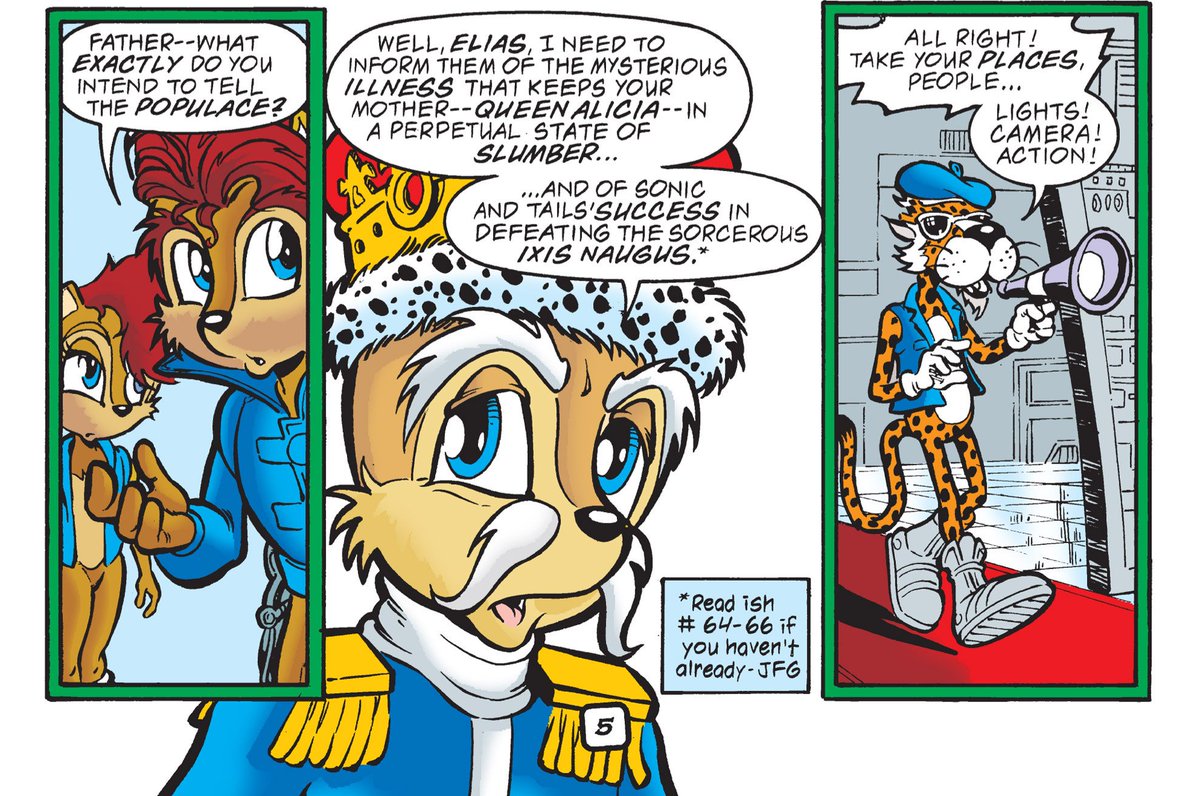 semifreqsonic's tweet photo. Chester Cheetah of Cheeto's fame makes a cameo appearance in Archie's Sonic the Hedgehog #72. https://t.co/vtZee9fVJy