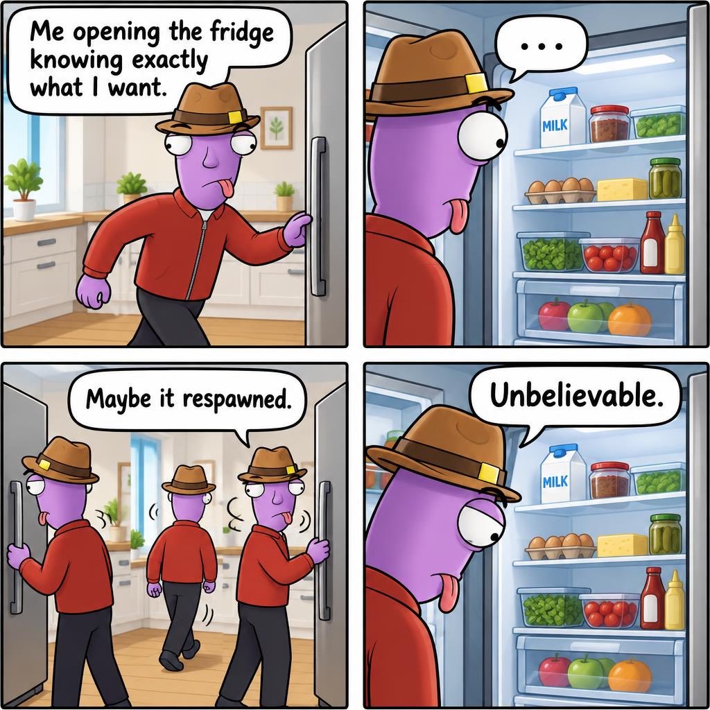 Being_DerpyAF's tweet photo. Opening the fridge again like new food is gonna spawn 💀

Who else does this https://t.co/lLvcttcvNE