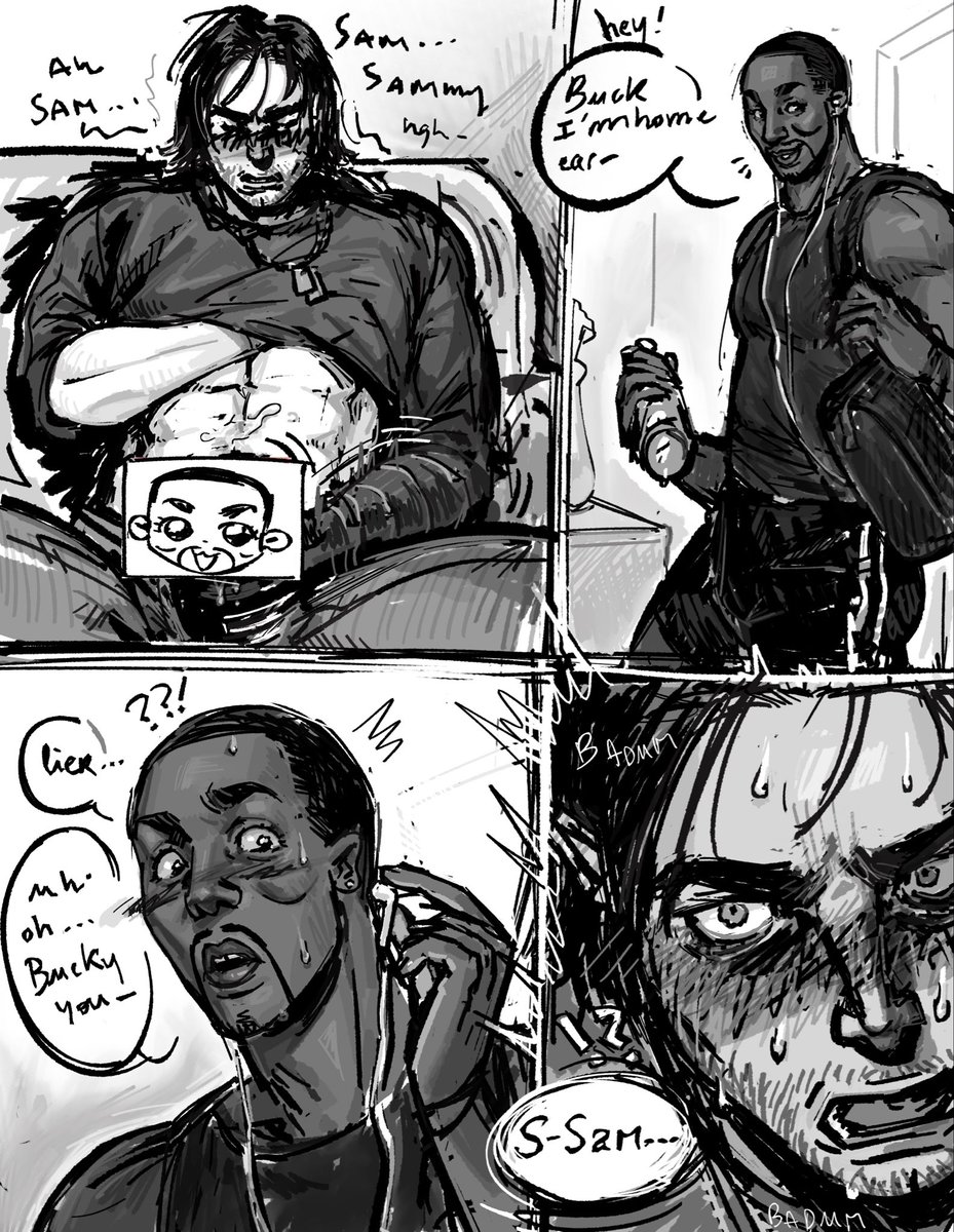 asmucky's tweet photo. Bucky as soon as Sam leaves the room 
“Okay let me touch myself thinking about you”
#buckysam #sambucky https://t.co/BcXXqbn5oZ